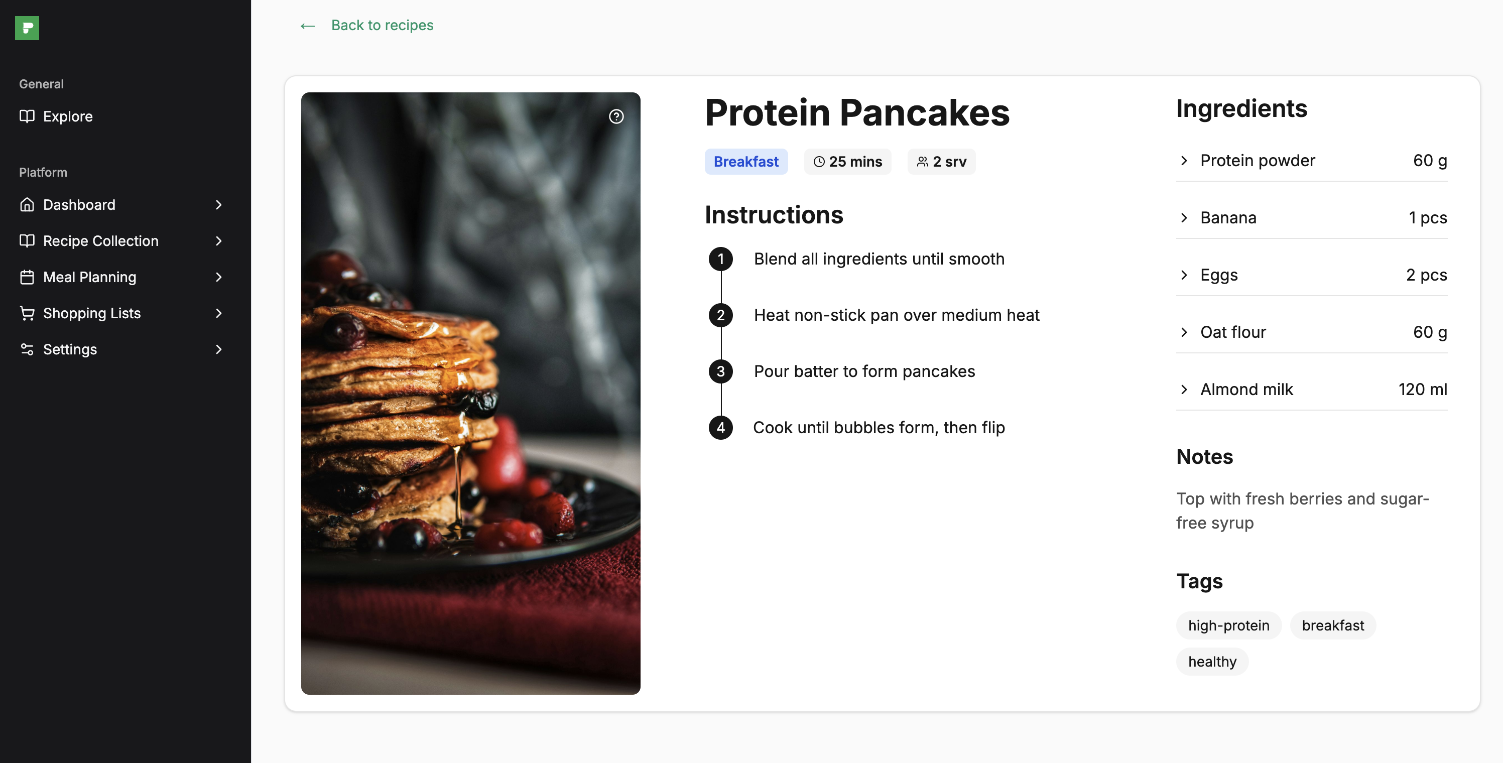 Meal planning calendar interface